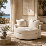 Modern European furniture - White Boucle Round Swivel Chair - www.oroa.com