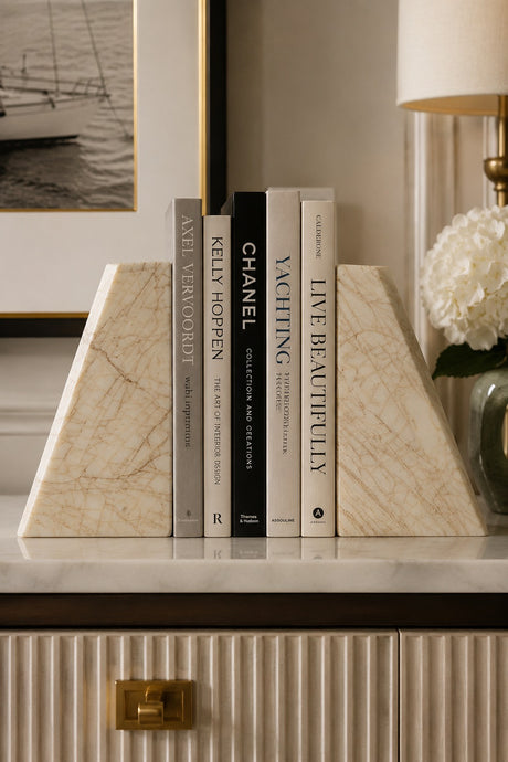 Cream & Gold Veined Marble Bookends - OROA