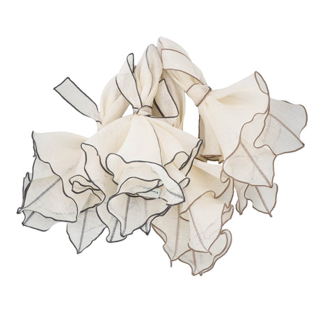 Milano Linen Napkins With Khaki Ruffled Edges Set of 4