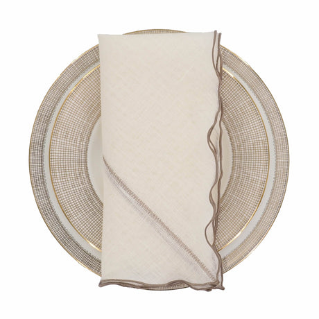 Milano Linen Napkins With Khaki Ruffled Edges Set of 4