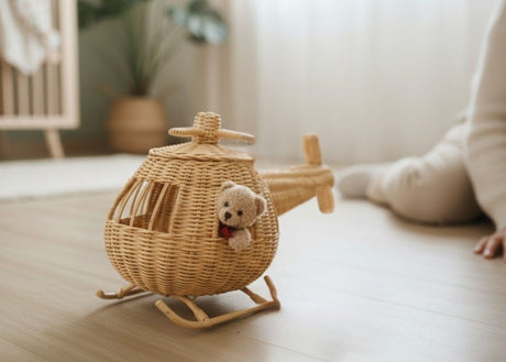 Rattan Toy Helicopter | Montessori Airplane Nursery Decor