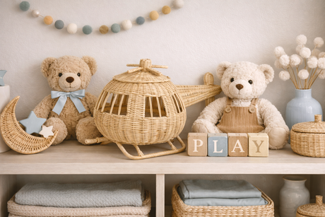 Rattan Toy Helicopter | Montessori Airplane Nursery Decor