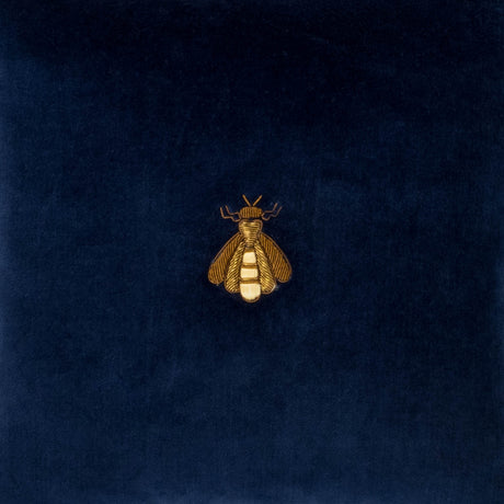 Navy Bee Silk Velvet Throw Pillow Cover 12" X 12"