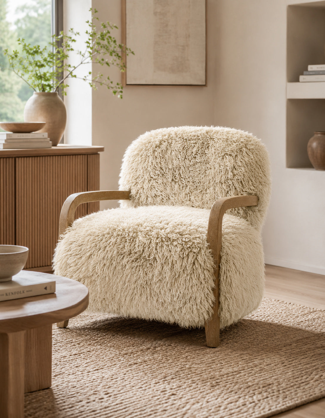 Enchante - New Zealand Sheepskin Accent Arm Chair - Taupe / Natural