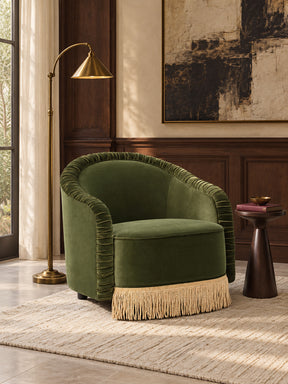 Modern European furniture - Olive Green Ruched Barrel Back Accent Armchair - www.oroa.com