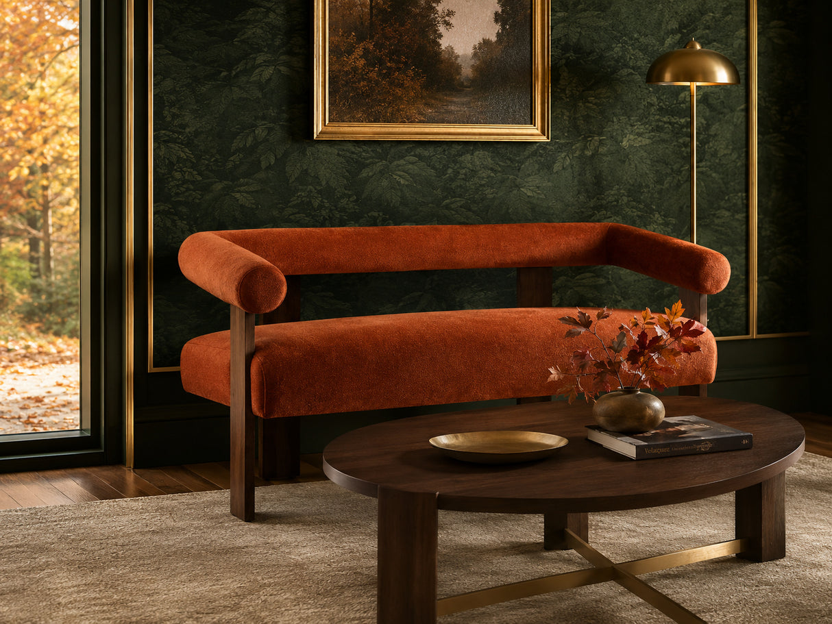 orange wood sofa