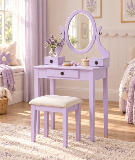 Mandy Purple Makeup Vanity Table and Stool Set - OROA Kids - view 1