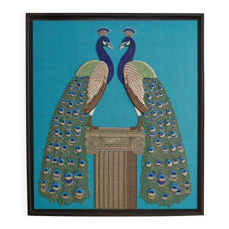 Turquoise Linen Beaded Art | Jonathan Adler Peacock | Oroa.com