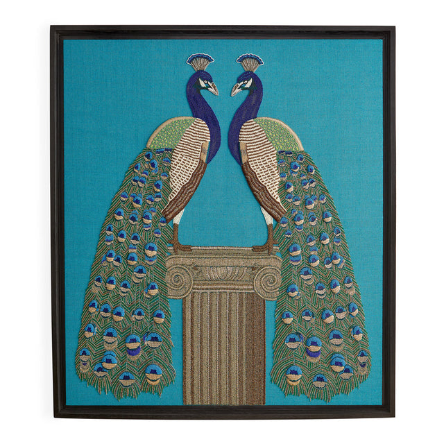 Turquoise Linen Beaded Art | Jonathan Adler Peacock | Oroa.com