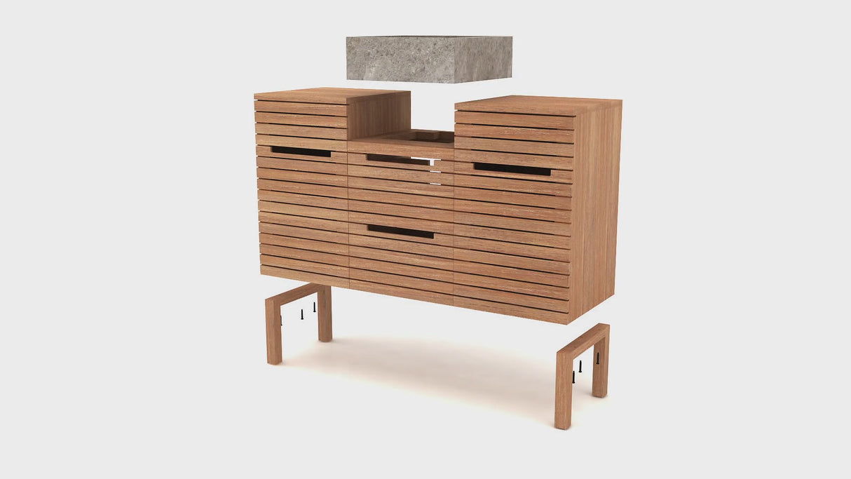 Solid Teak and Marble Vanity Unit | Tikamoon Slats | Oroa.com