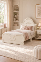 Modern European furniture - Beige Twin Vintage Carved Solid Wood Platform Bed - www.oroa.com