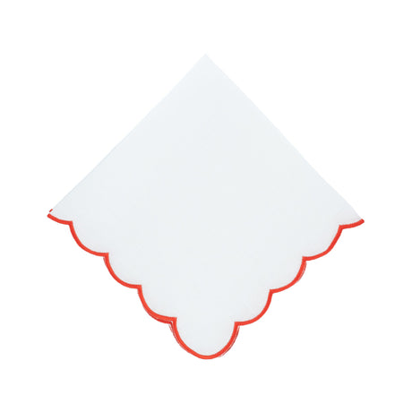 Red Scalloped Linen Napkins, Set of 4