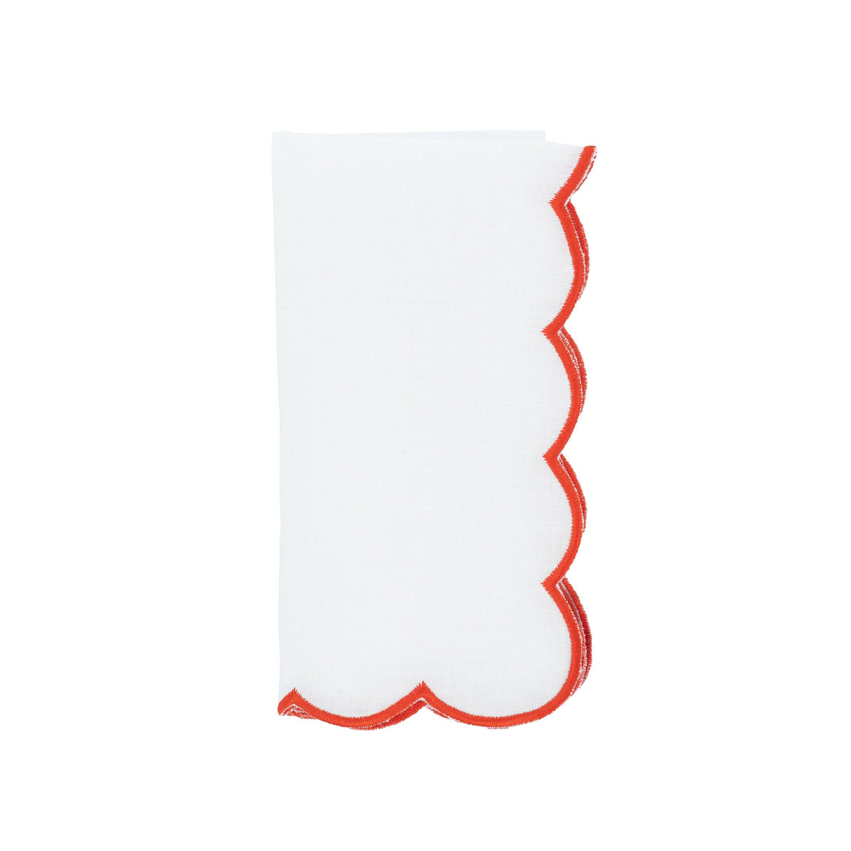 Red Scalloped Linen Napkins, Set of 4
