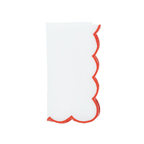 Red Scalloped Linen Napkins, Set of 4