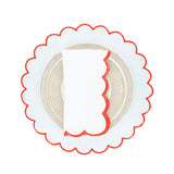 Red Scalloped Linen Napkins, Set of 4