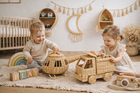 Rattan Toy Helicopter | Montessori Airplane Nursery Decor