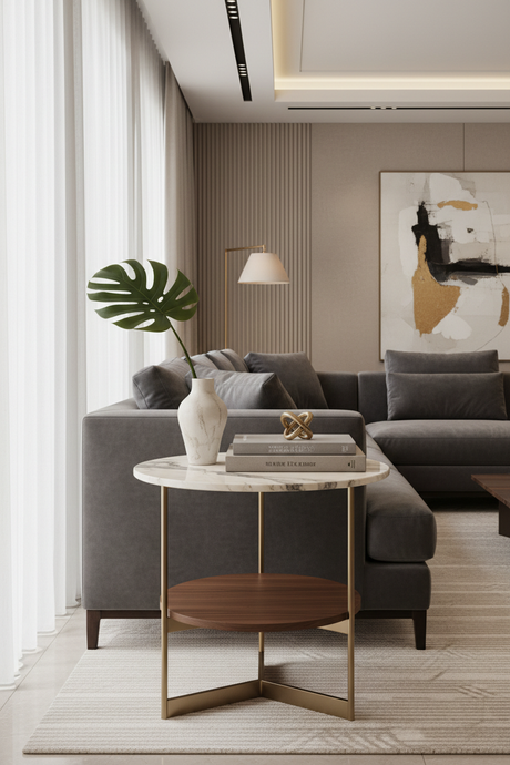 side table in modern luxury interior, portrait