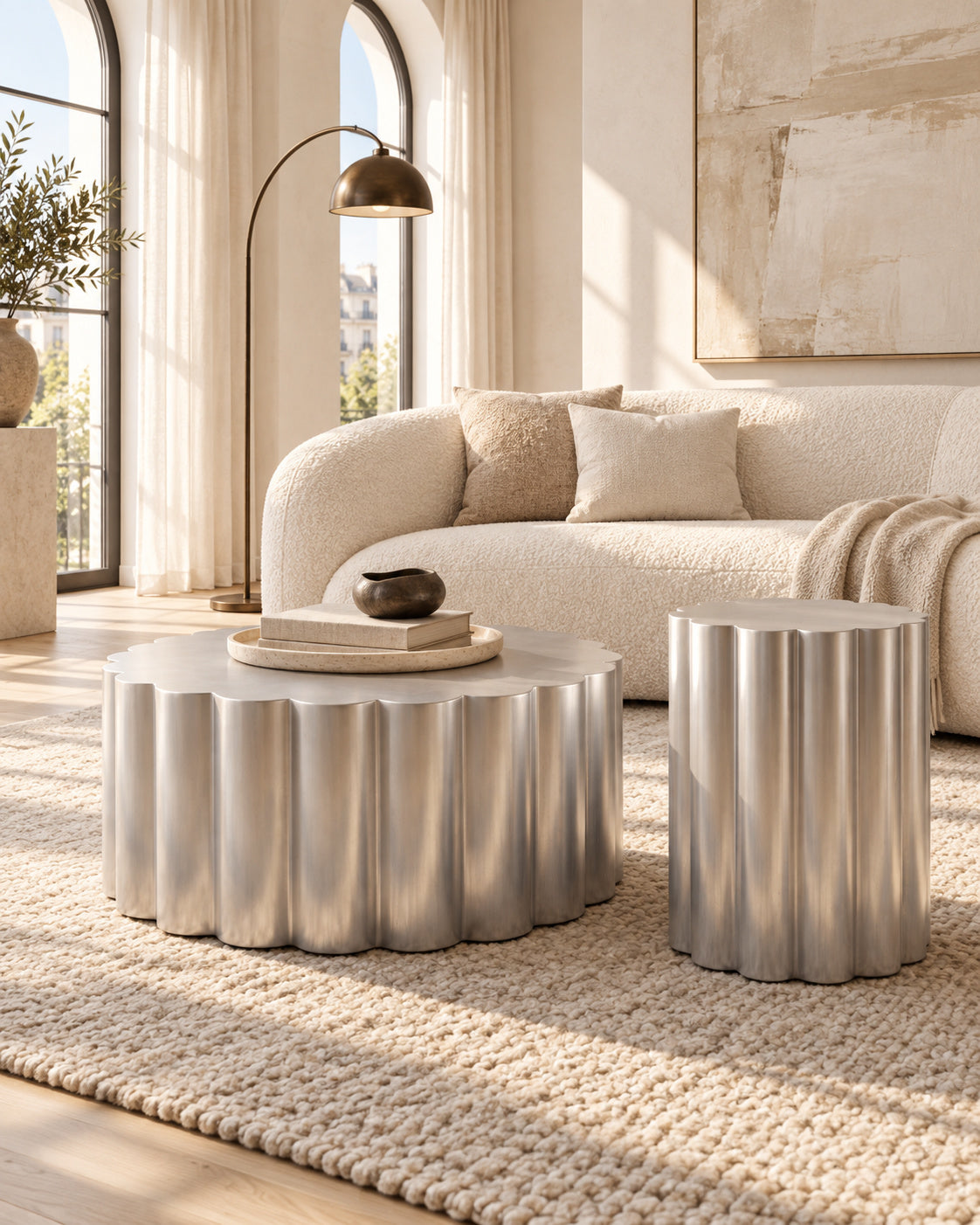Antique Silver Scalloped Aluminum Tables, Set of 2 | Catchy