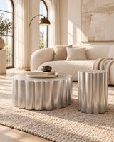 Antique Silver Scalloped Aluminum Tables, Set of 2 | Catchy