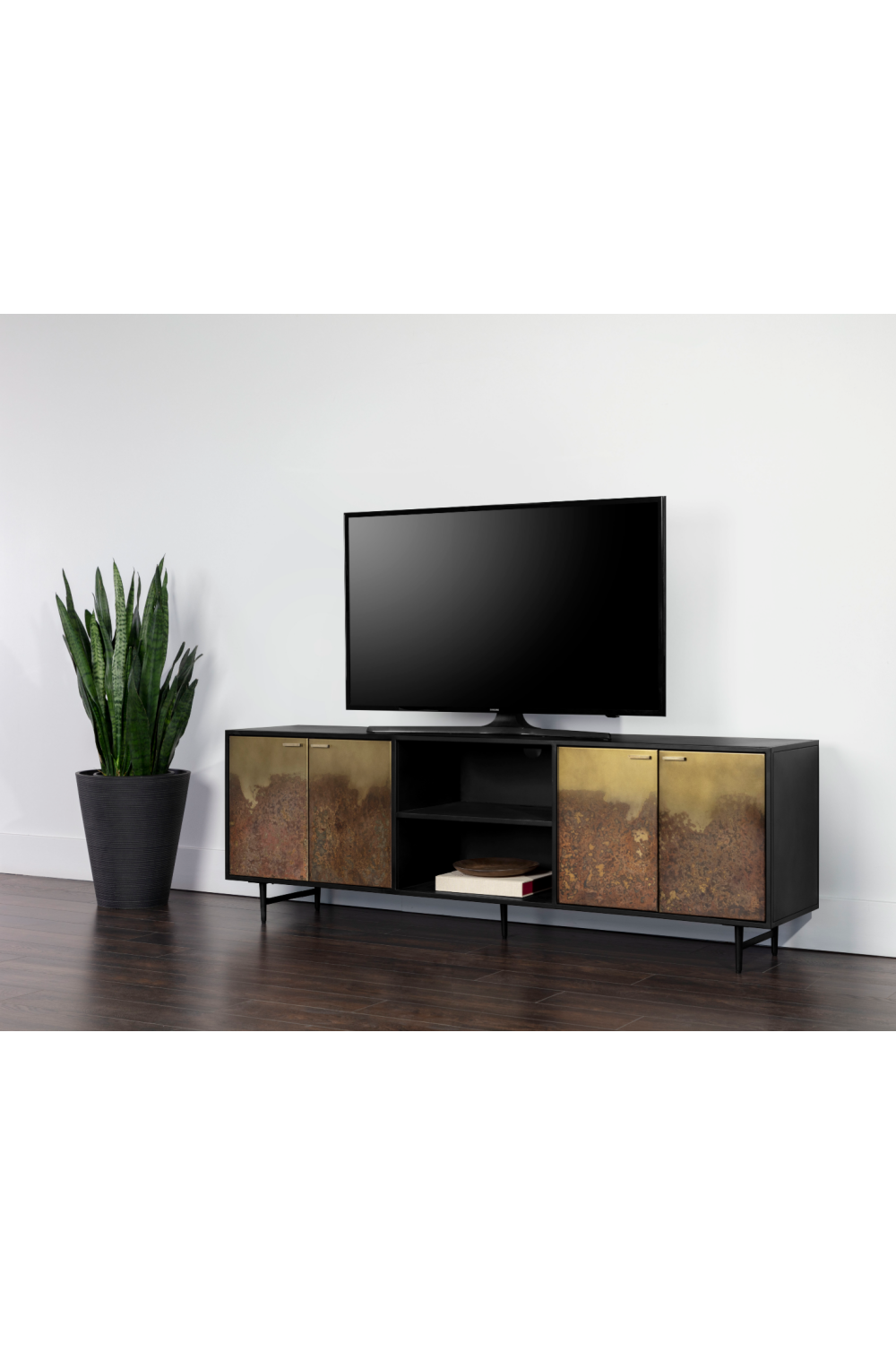 Modern European furniture - Antique Brass Patina 4-Door Cabinet - www.oroa.com