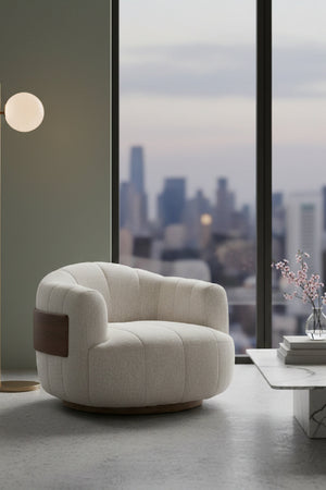 Modern European furniture - Cream Channeled Swivel Lounge Chair - www.oroa.com