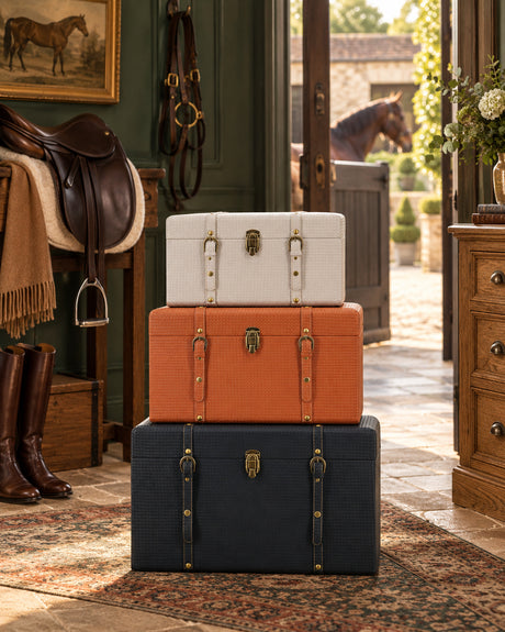 Textured Vegan Leather Nesting Trunks, Set of 3 | Catchy