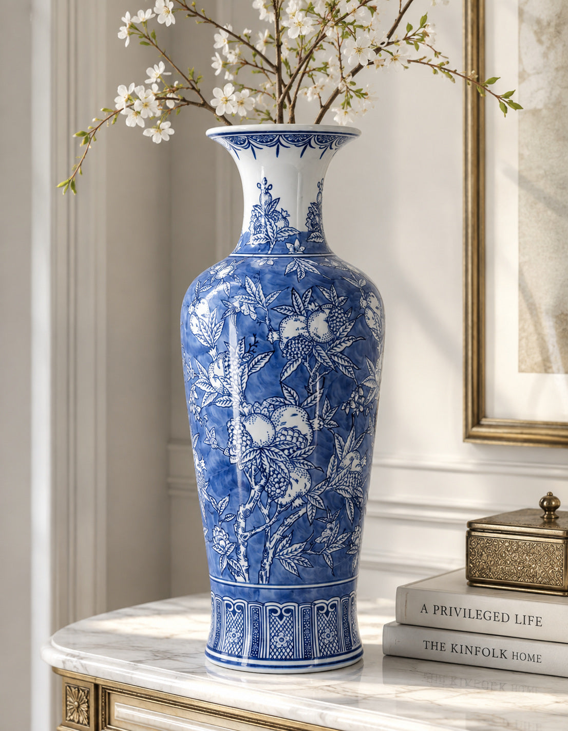 Blue and White Chinoiserie Porcelain Vase – OROA – angled view