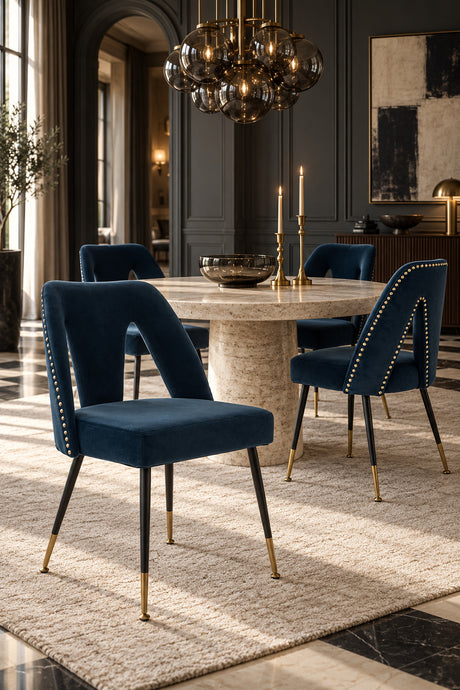 Studded Blue Velvet Dining Chairs, Set of 2 - Catchy - view 2