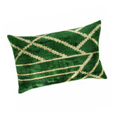 Woodlands Green Silk Velvet Ikat Throw Pillow Cover 16 X 24