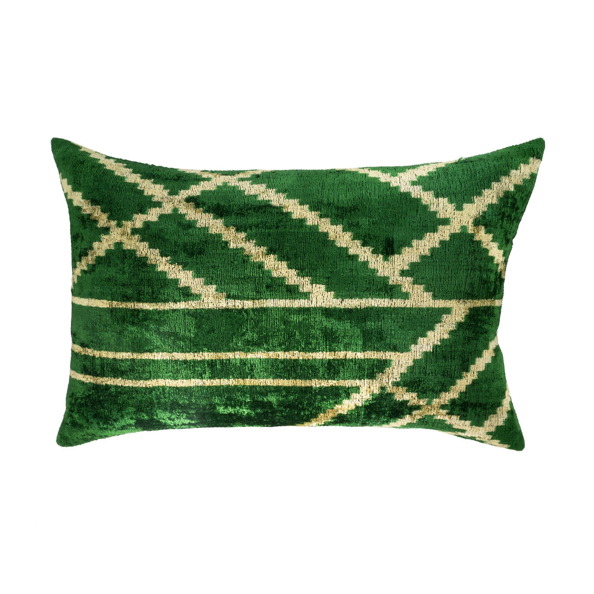 Woodlands Green Silk Velvet Ikat Throw Pillow Cover 16 X 24