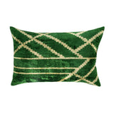 Woodlands Green Silk Velvet Ikat Throw Pillow Cover 16 X 24