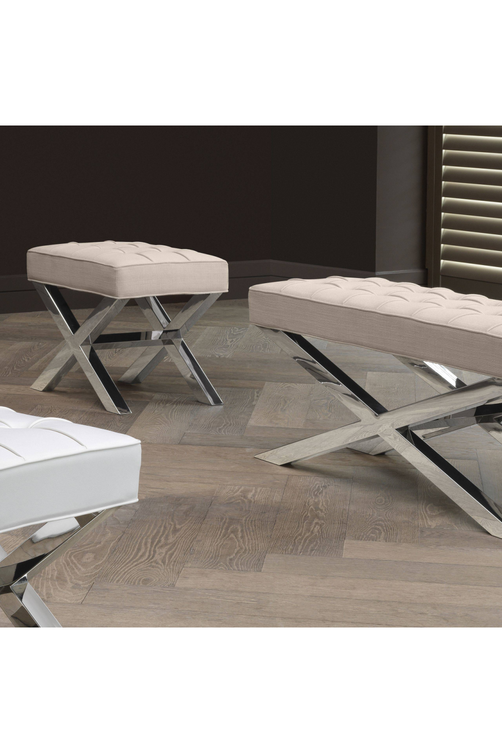 White Buttoned Crossover Base Stool | Eichholtz Beekman Place | Oroa.com
