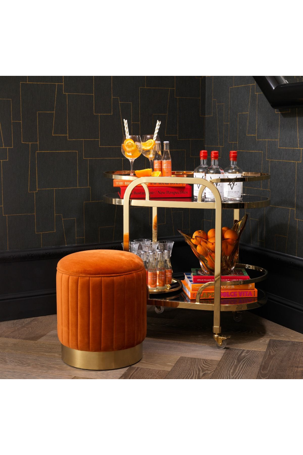 Black Glass Gold Bar Cart | Eichholtz Oakhurst | #1 Eichholtz Retailer  