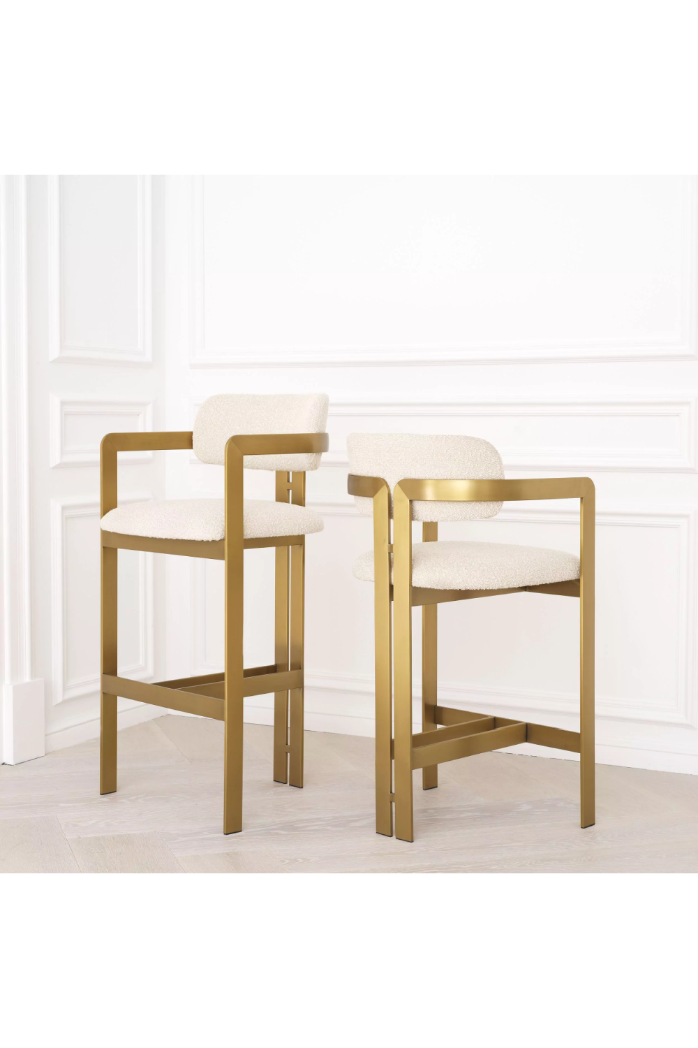 Gold Framed Boucle Bar Stool | Eichholtz Donato | OROA.com