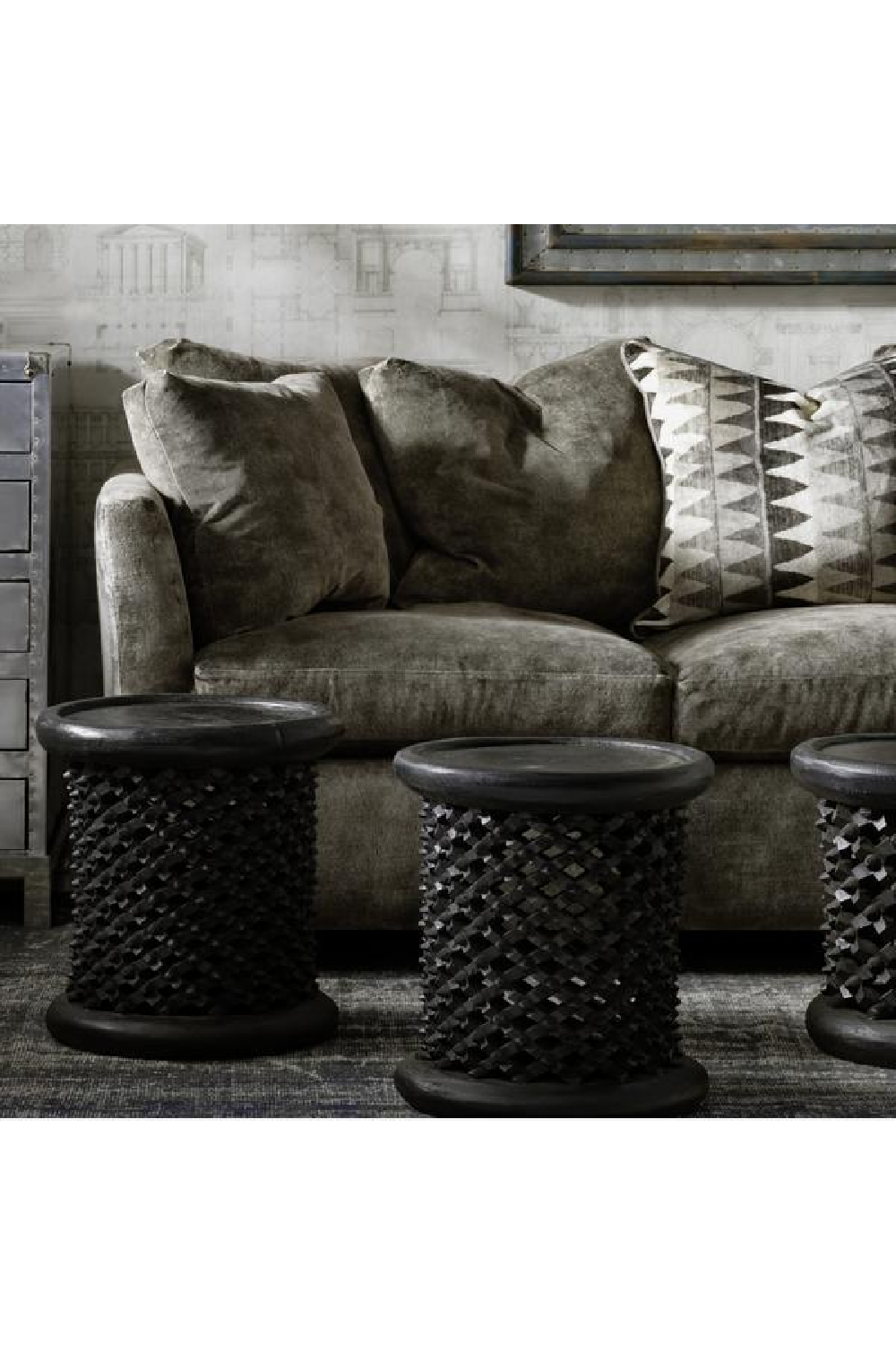 Black Wooden Lattice Stool | Andrew Martin Bamileke | OROA