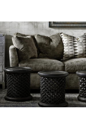 Black Wooden Lattice Stool | Andrew Martin Bamileke | OROA