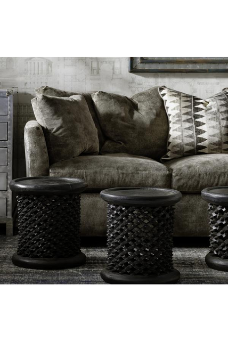 Black Wooden Lattice Stool | Andrew Martin Bamileke | OROA