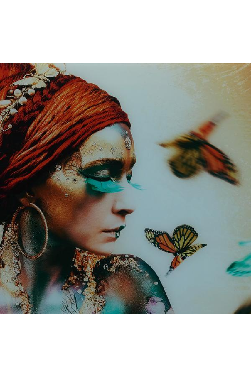 Multi-colored Photographic Art Print | Andrew Martin Girl with Butterflies