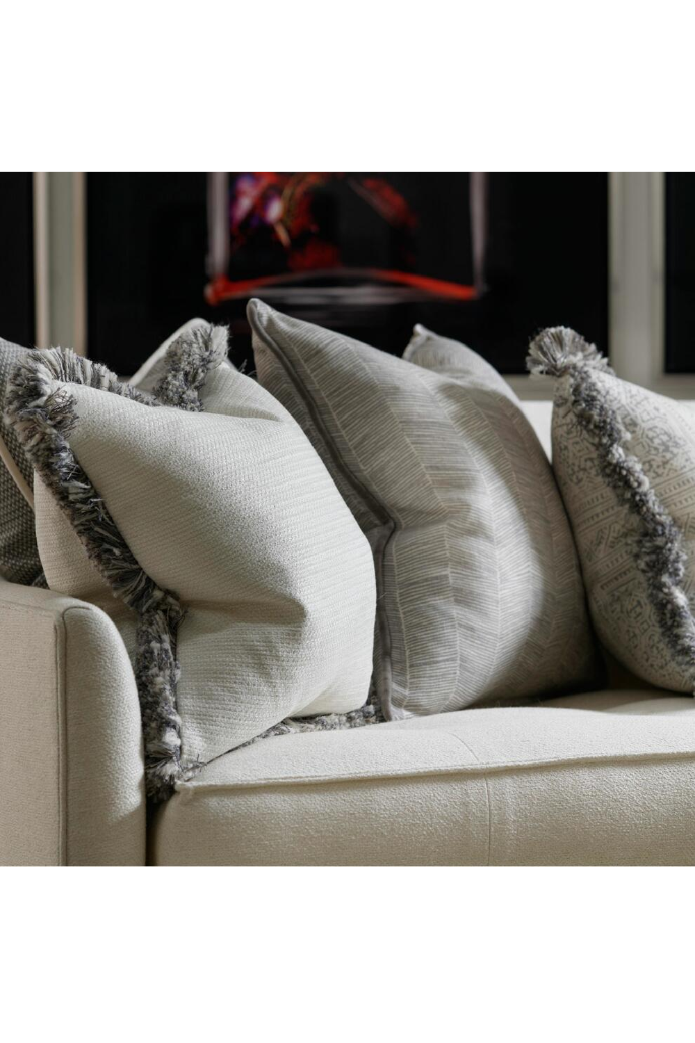 Gray Herringbone Cushion with Velvet Piping | Andrew Martin Fasano