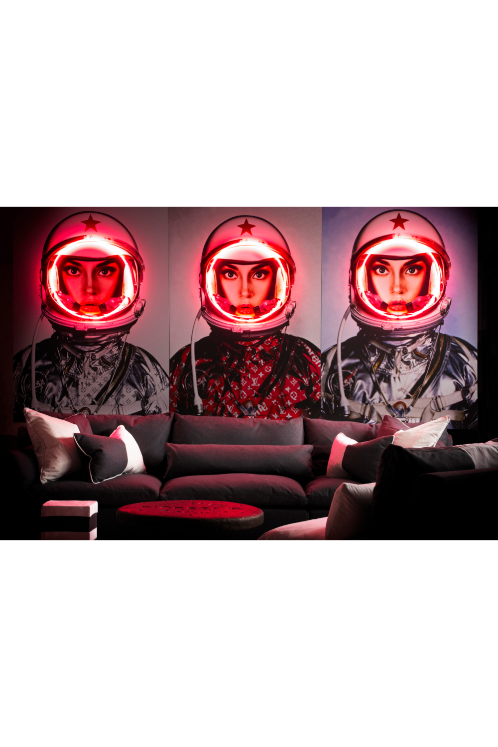 Red Louis Vuitton Neon Artwork - Andrew Martin Space Girl Logos | OROATRADE 31 x 47