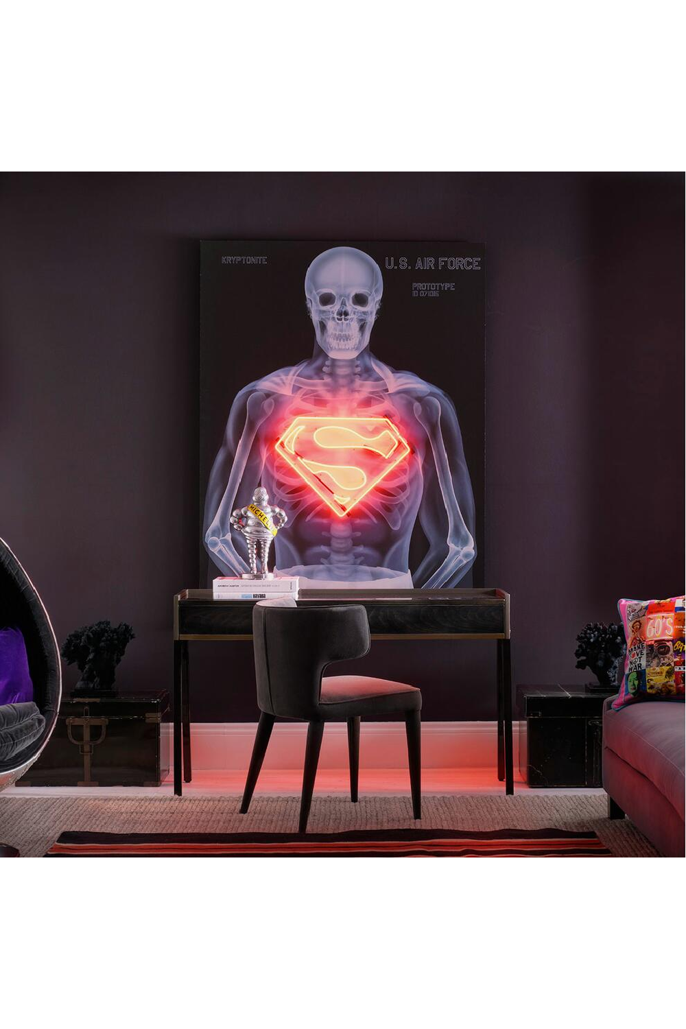 Black Skeletal Superhero Neon Artwork | Andrew Martin Superman Skeleton