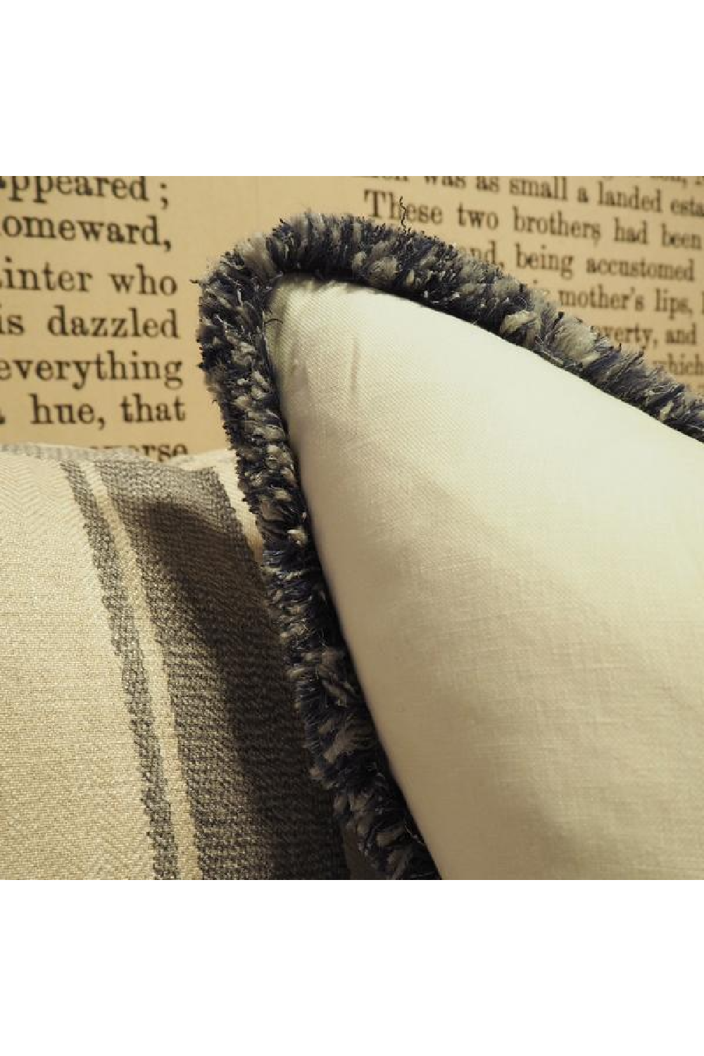 White Linen Cushion with Gray Fringe | Andrew Martin Beagle | OROA 