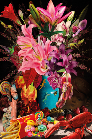 Multicolored Bouquet And Food Banquet Artwork | Andrew Martin