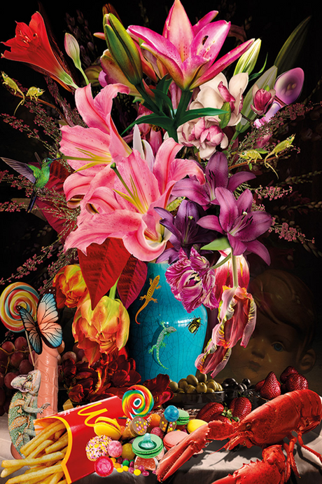 Multicolored Bouquet And Food Banquet Artwork | Andrew Martin