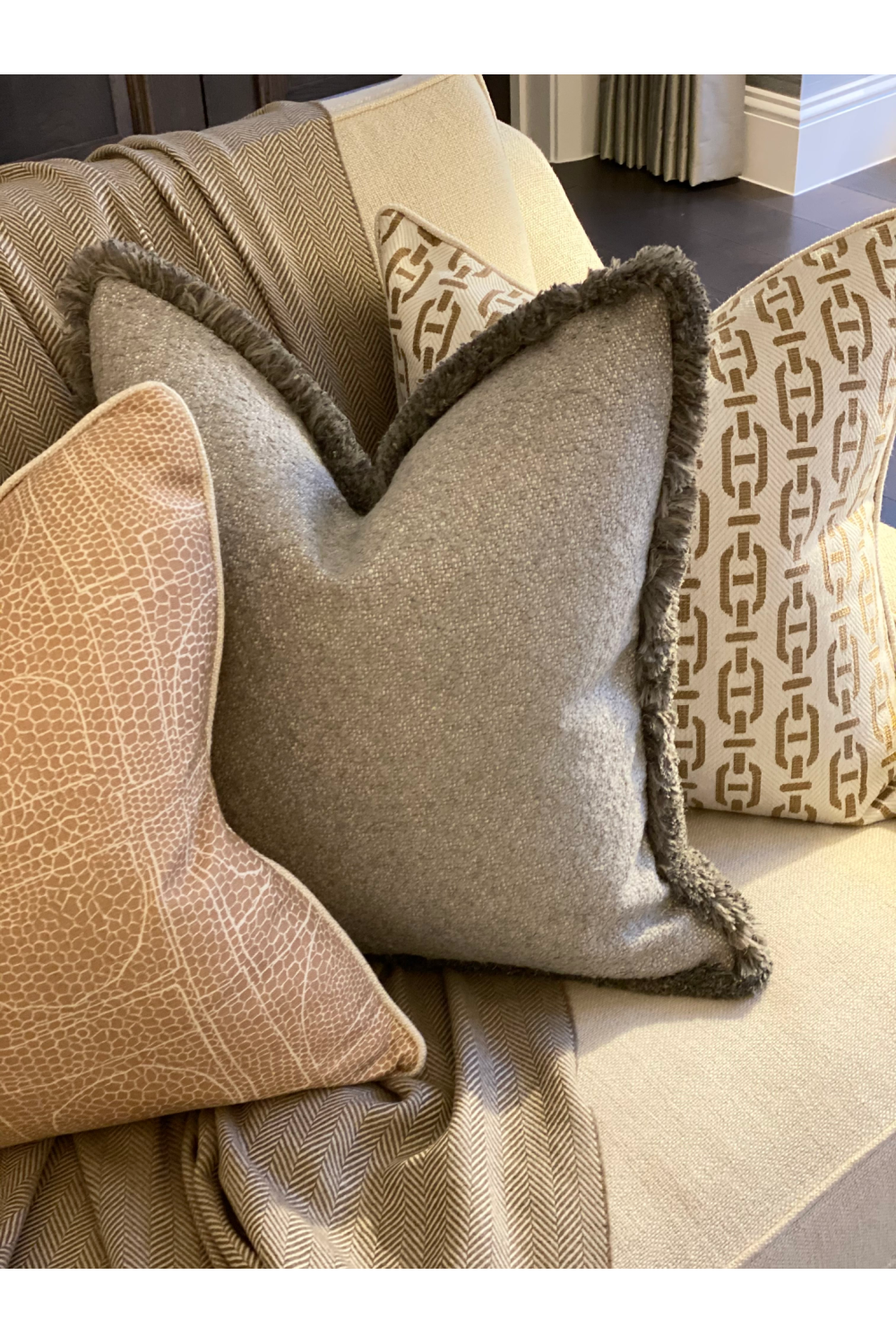 Gray Bouclé Style Square Cushion | Andrew Martin Huntsman | OROA