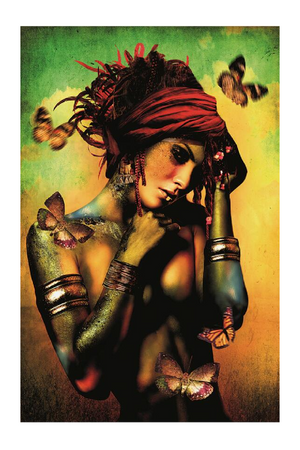 Metallic Woman with Turban Artwork | Andrew Martin Butterfly Kiss Portrait | Oroa.com