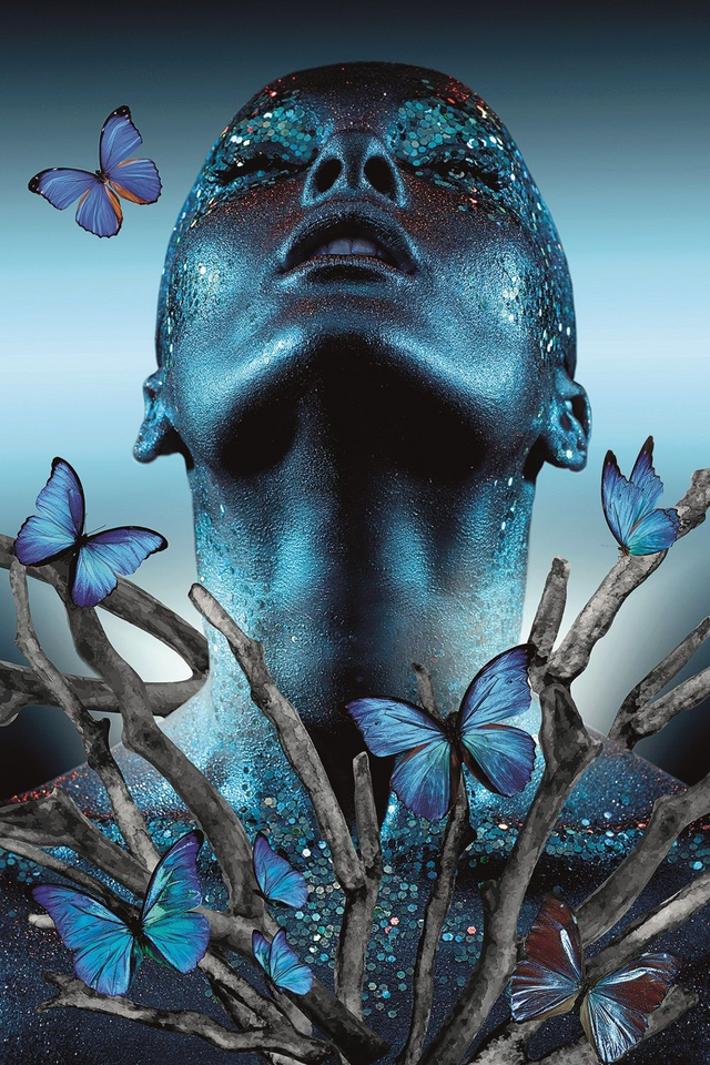 Blue Toned Photographic Artwork | Andrew Martin Mystique Lady | Oroa.com