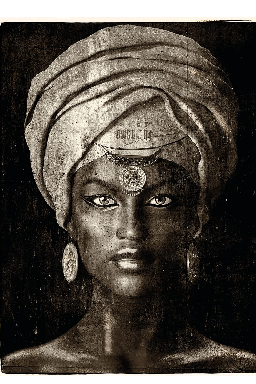 Woman With Headdress Artwork | Andrew Martin Glamour Girl Sepia 2 | Oroa.com