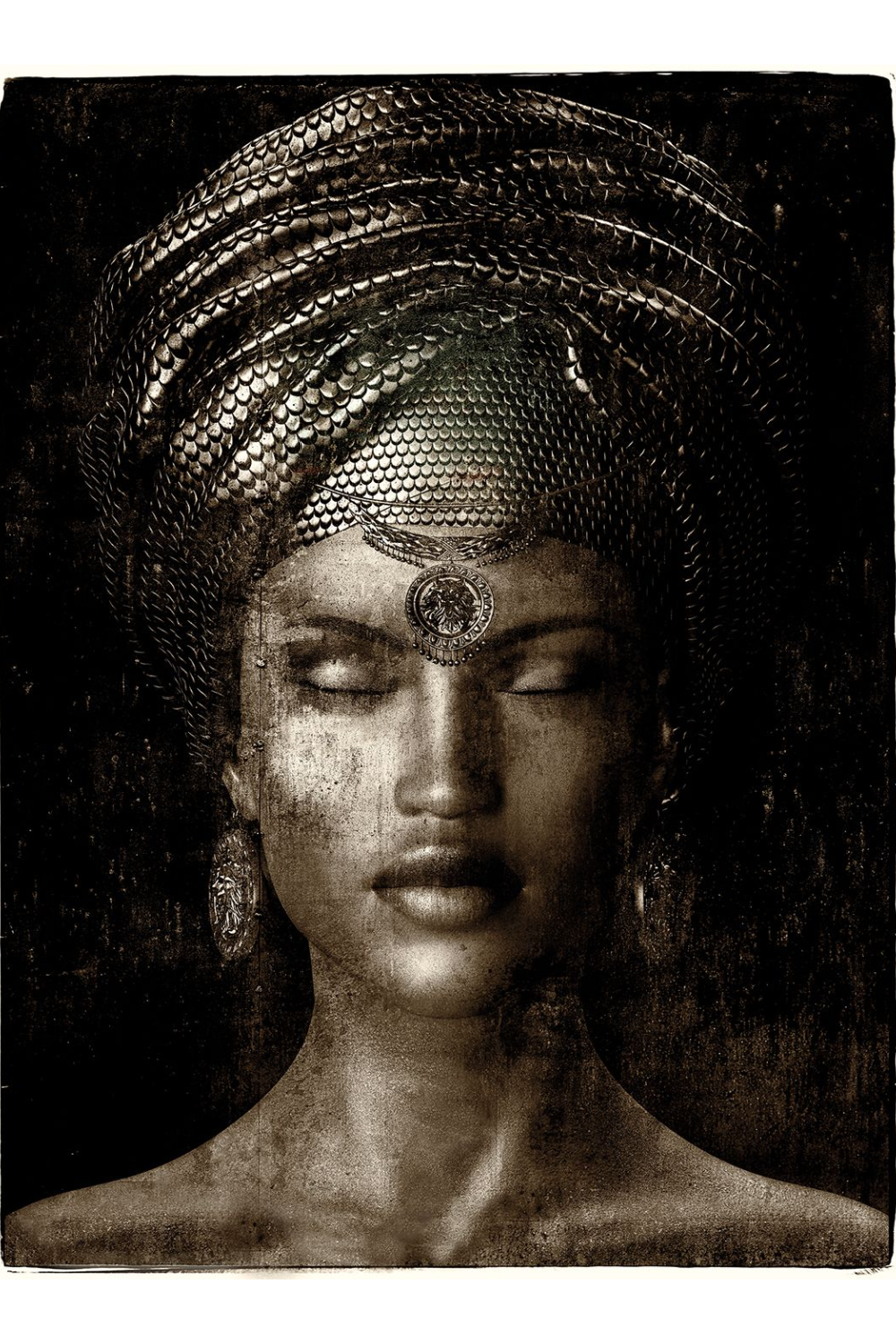 Woman With Headdress Artwork | Andrew Martin Glamour Girl Sepia 1 | Oroa.com