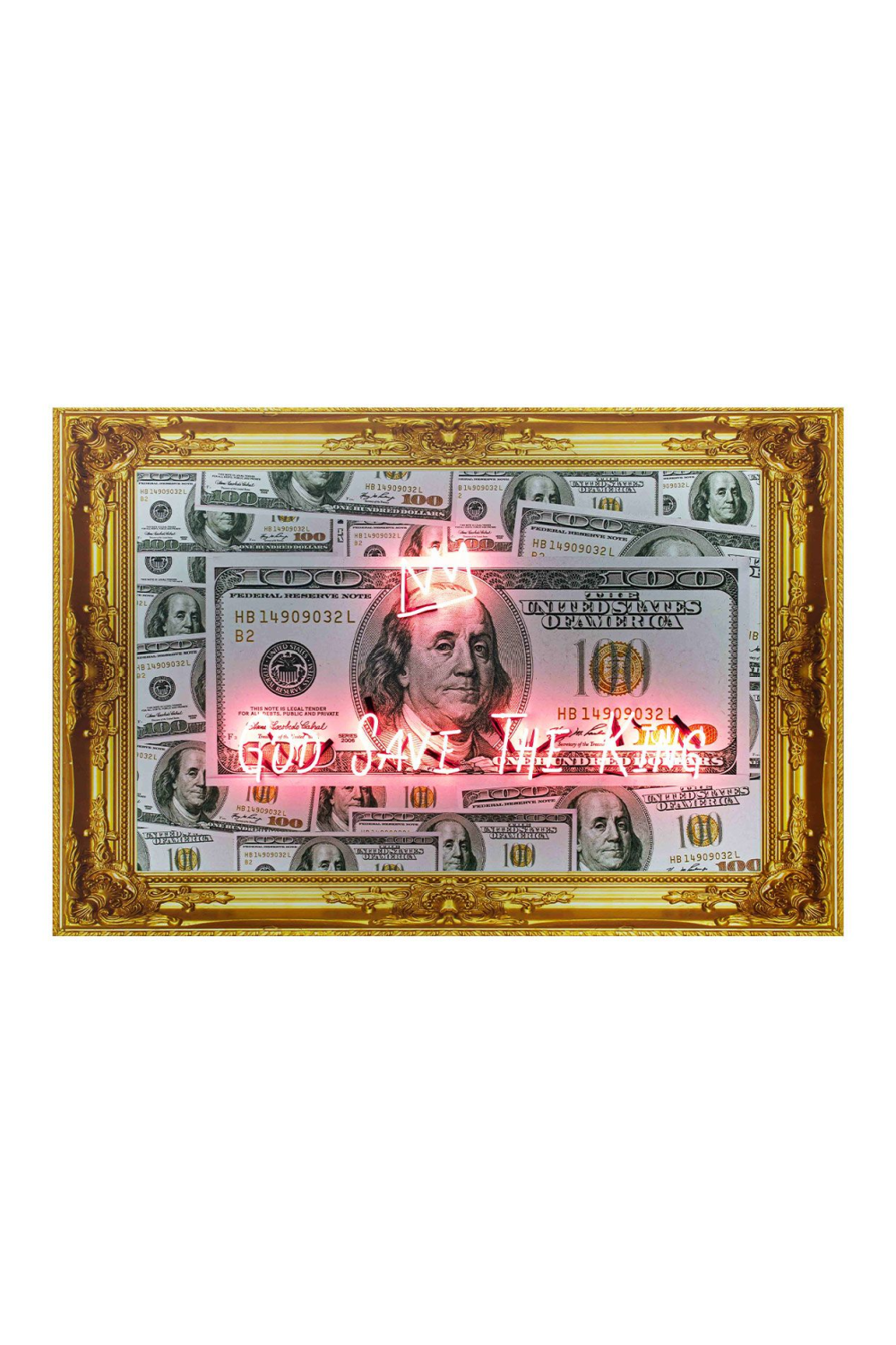 Hundred Dollar Neon Artwork | Andrew Martin God Save The King | Oroa.com